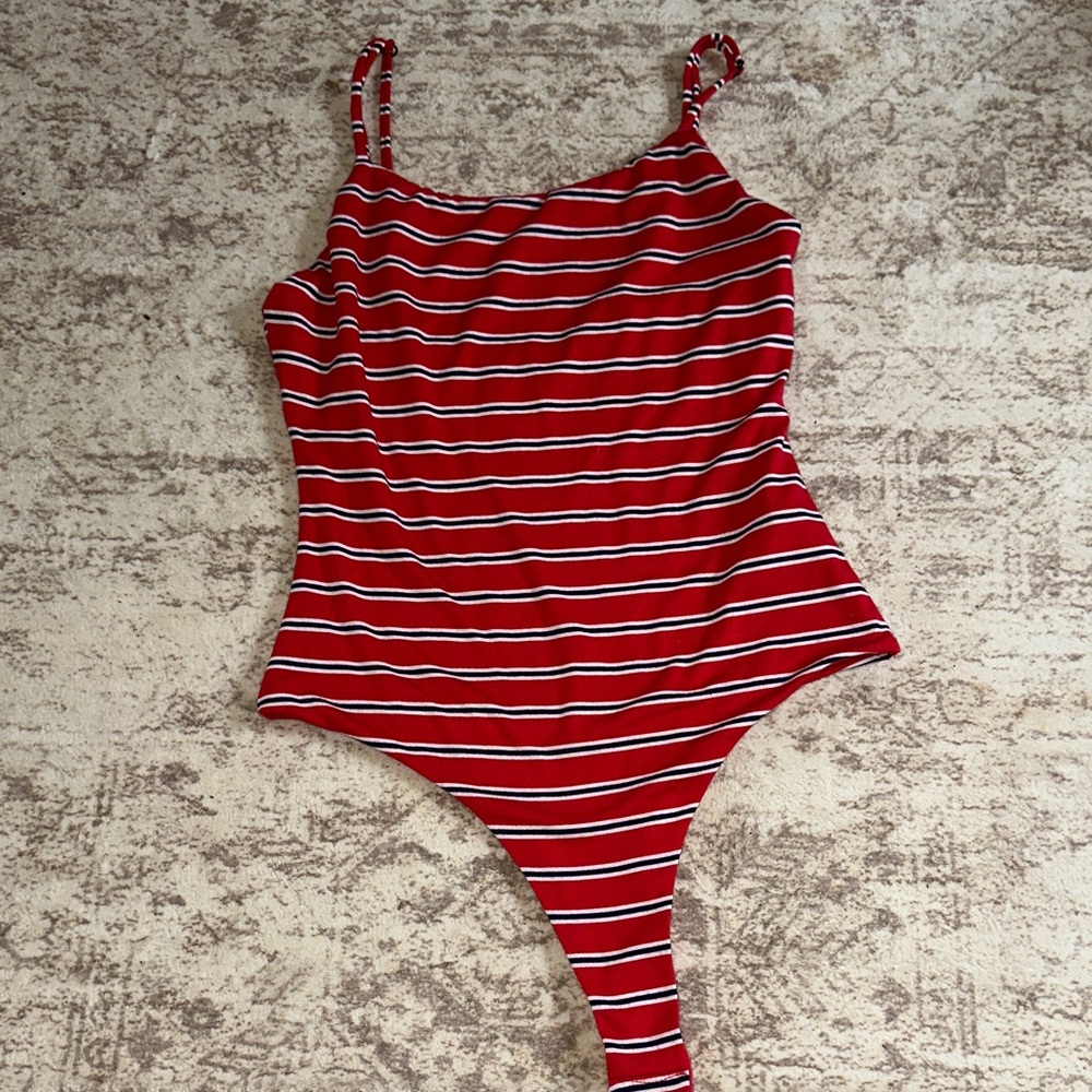 Red and White Striped Bodysuit
